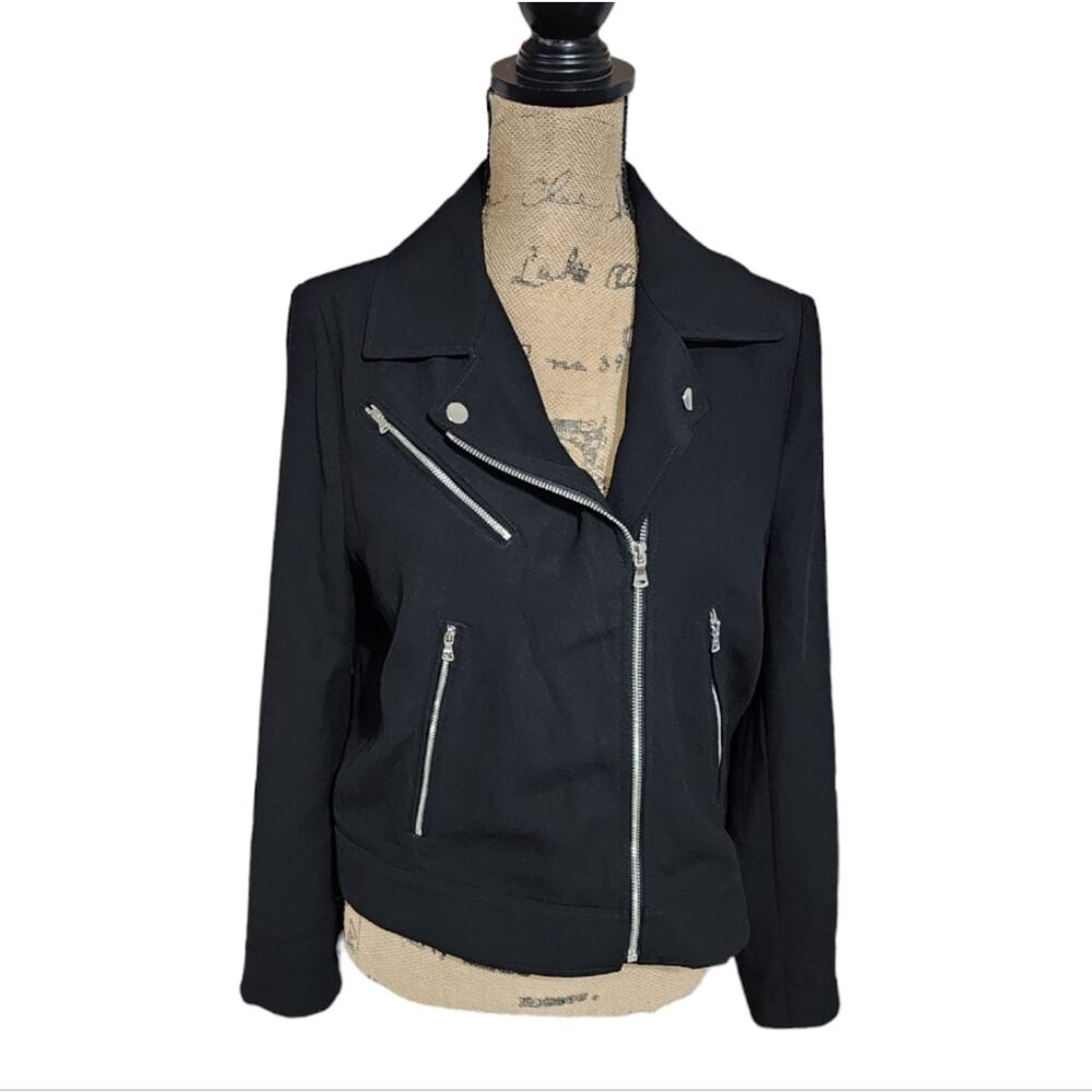 Kenneth Cole Black and Silver Zippered Biker Motorcycle Moto Jacket Size Medium